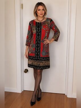 Dress Red New York 3/4-Sleeve Top with Baroque and Leopard Print L
